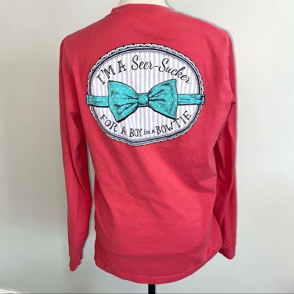 Lauren James long sleeve tee shirt Seersucker Boy in a Bowtie red Size Medium